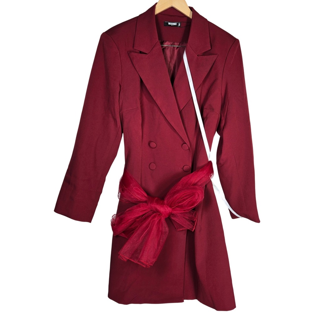 Missguided Plus Size 18 Blazer‎ Dress Mesh Bow Waist Burgundy Red Party